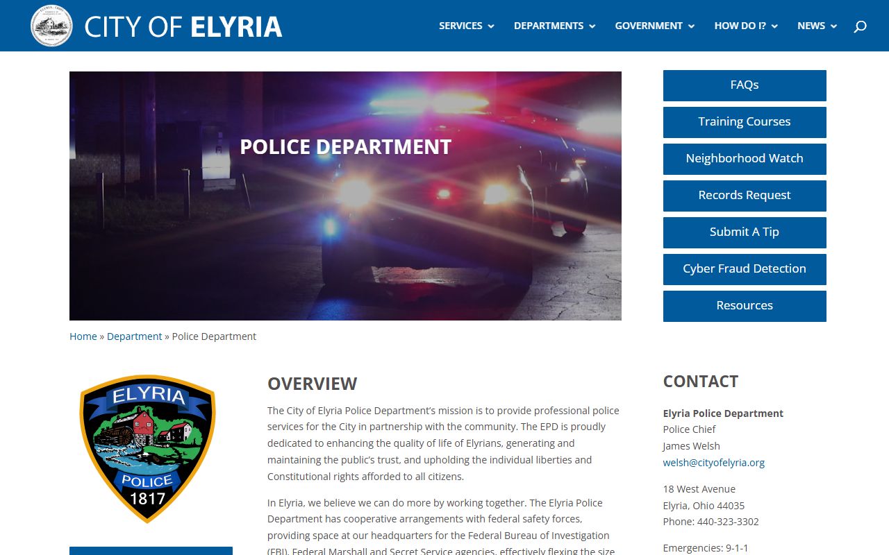 Elyria background check police department website