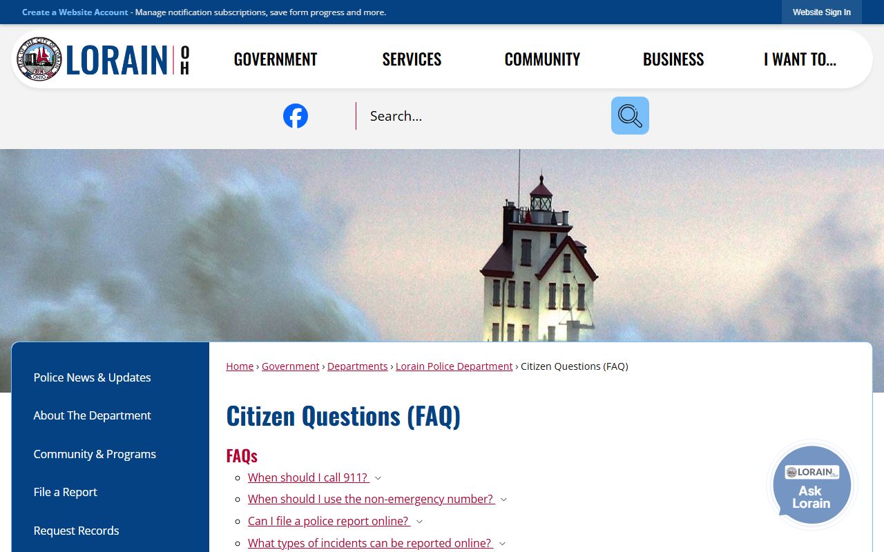 Lorain background check city FAQ records page