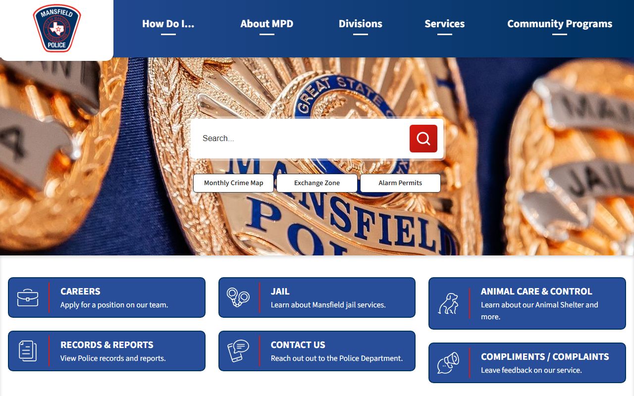 Mansfield background check police department records page
