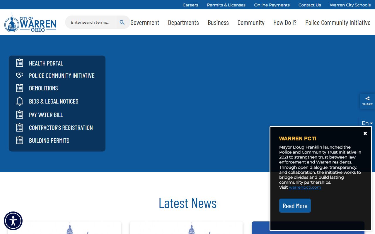 Warren background check police department records page