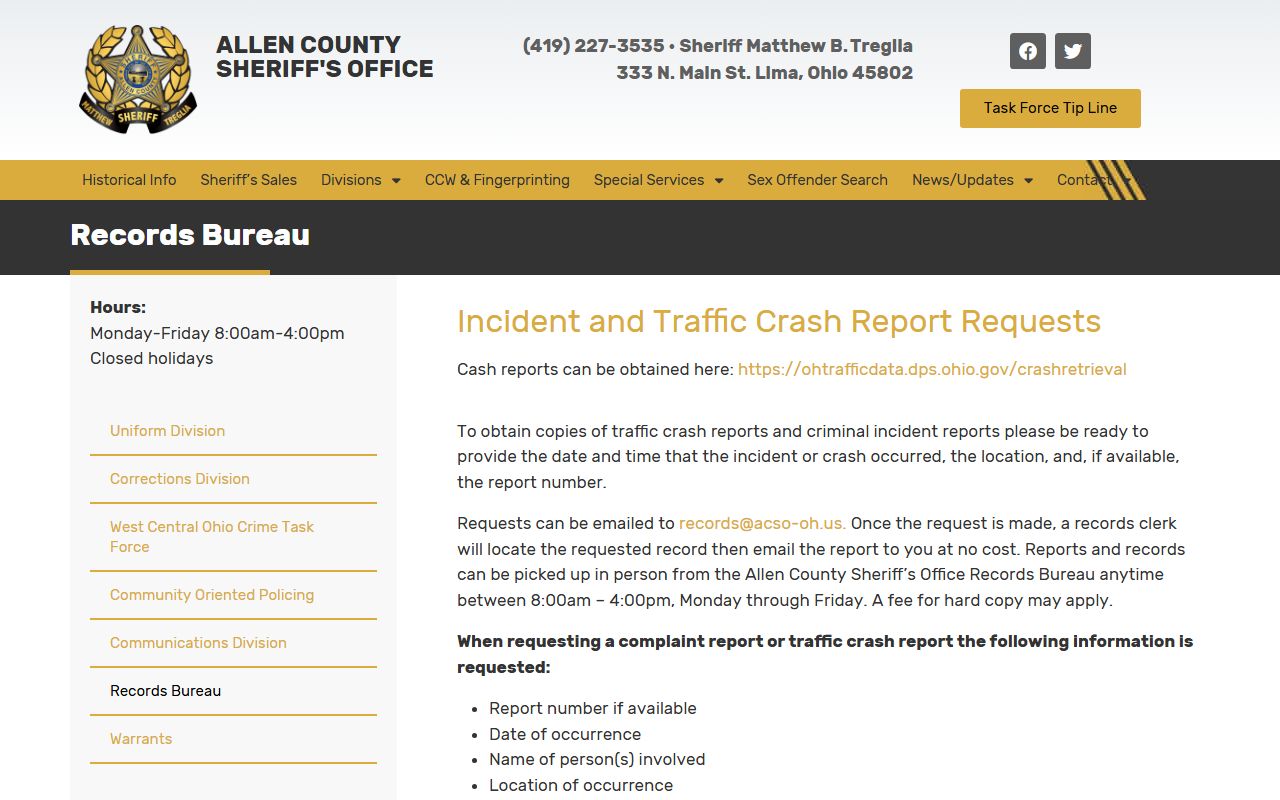 Allen County Sheriff's Office background check and fingerprinting services