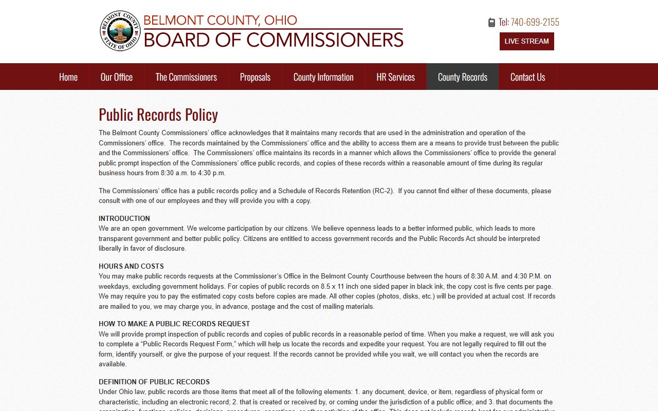 Belmont County Commissioners office public records policy for background checks