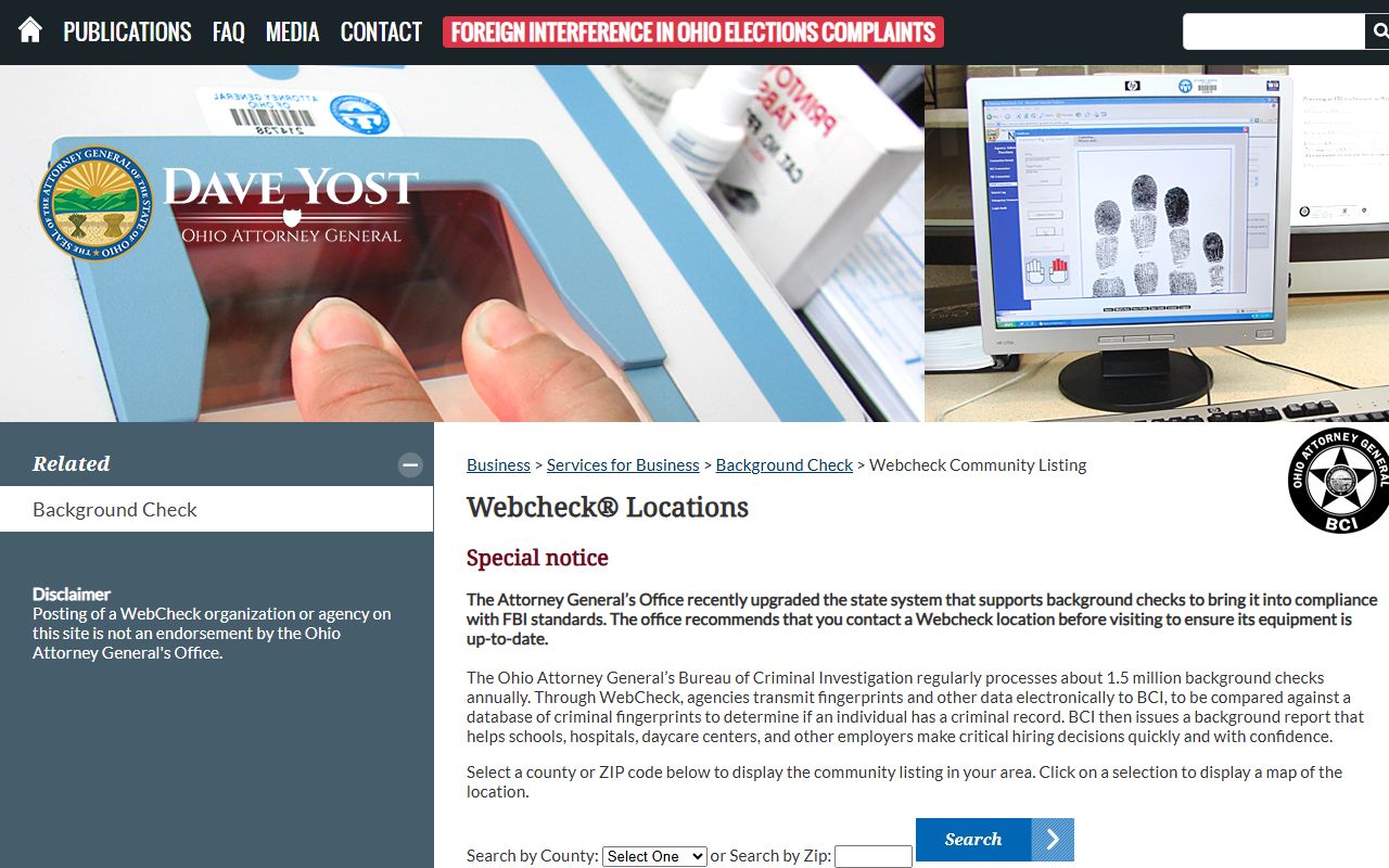 Ohio Attorney General WebCheck listing for Defiance County background checks