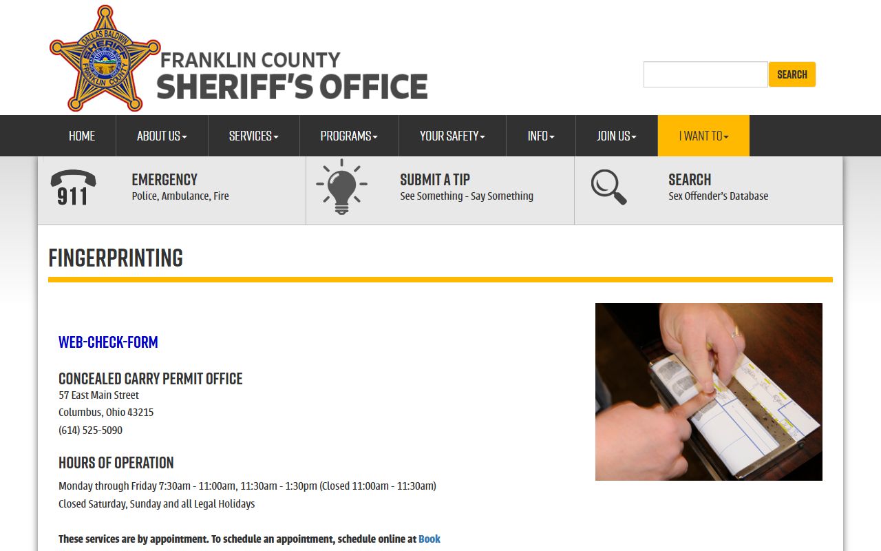 Franklin County background check fingerprinting services page