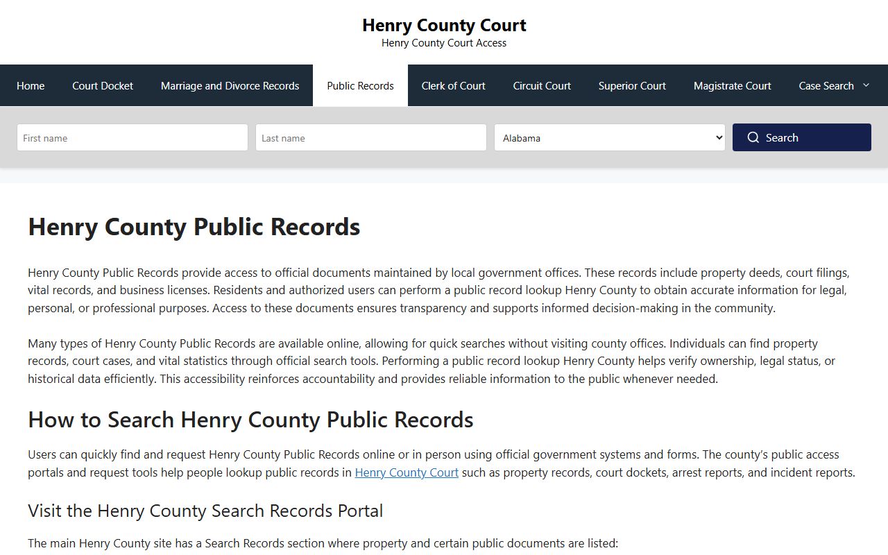 Henry County Courts public records page for background check searches