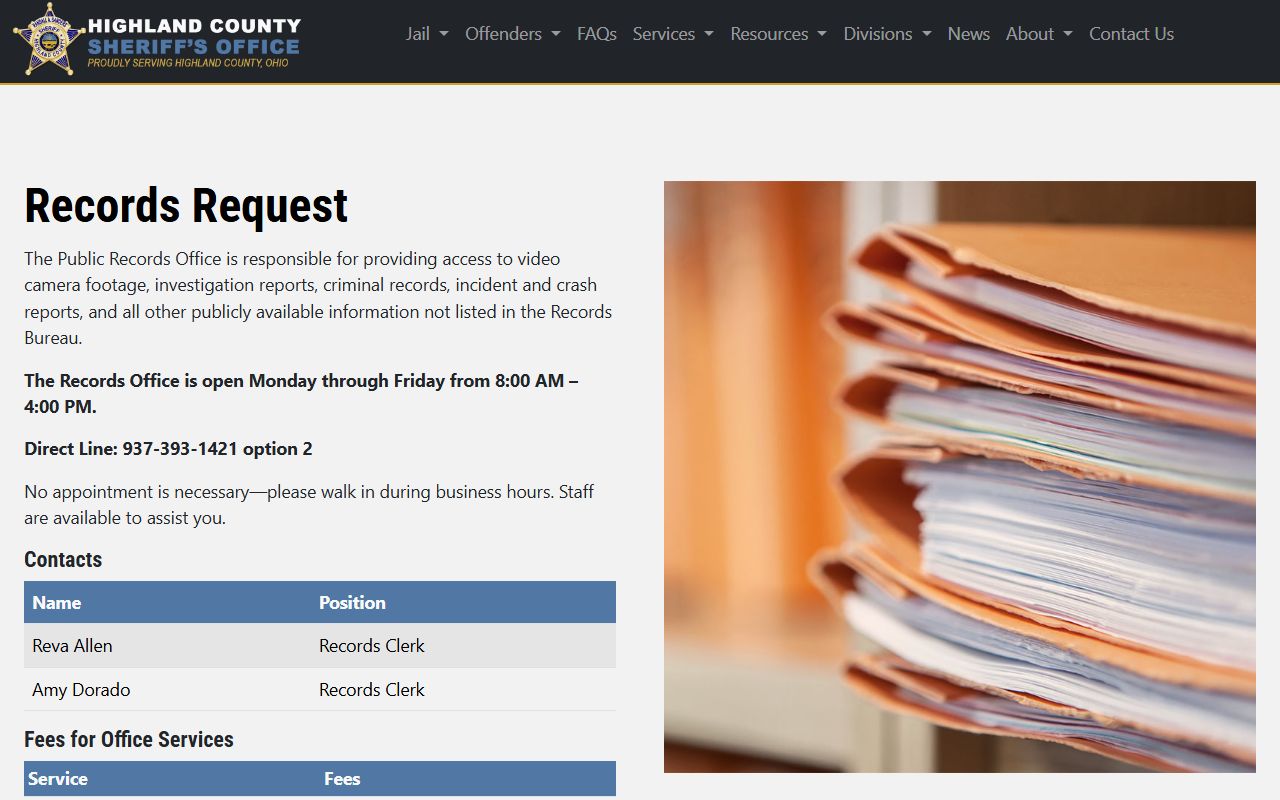 Highland County background check sheriff office website