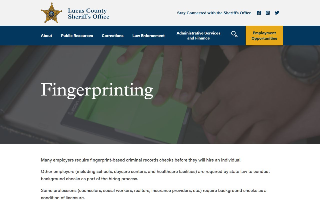 Lucas County Sheriff's Office background check fingerprinting services