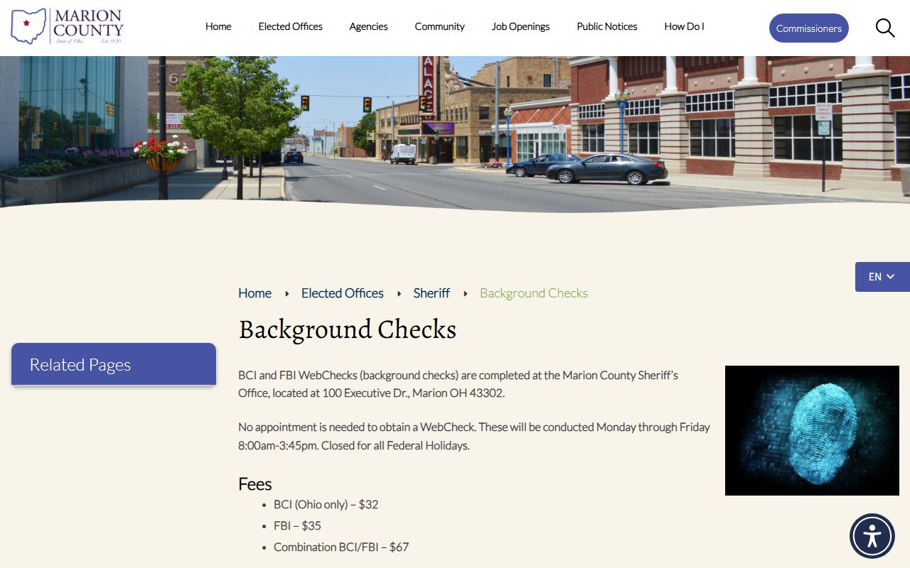Marion County Sheriff's Office background check services page