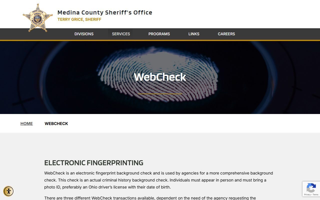 Medina County Sheriff's Office WebCheck background check services