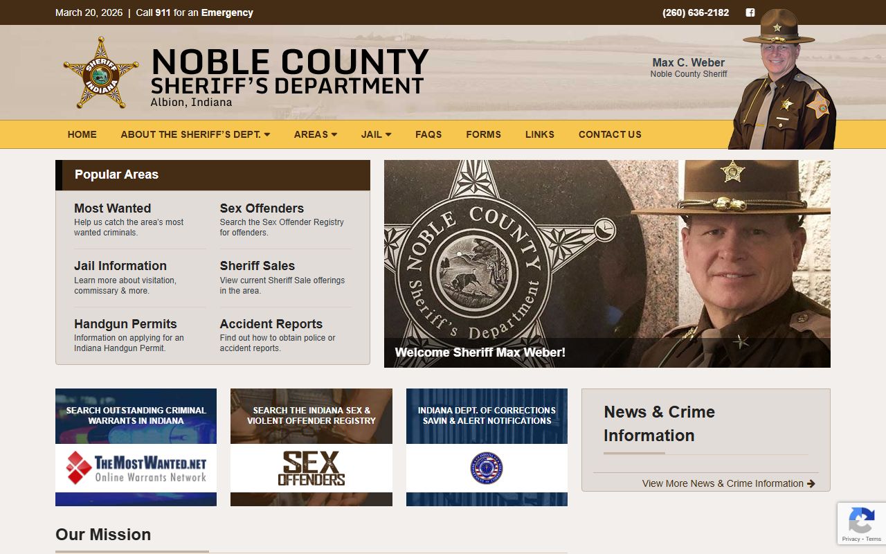 Noble County Sheriff's Office website for background check services