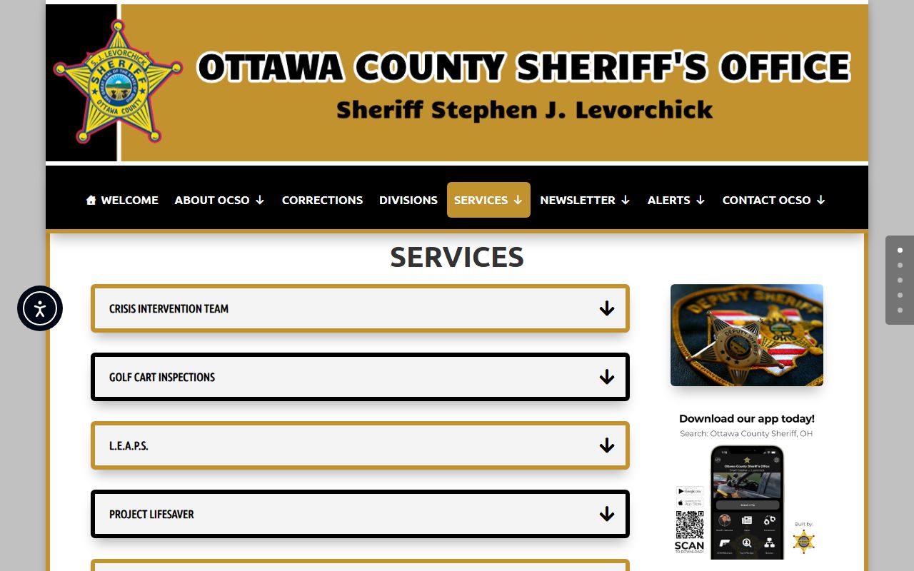 Ottawa County Sheriff's Office services page for background checks