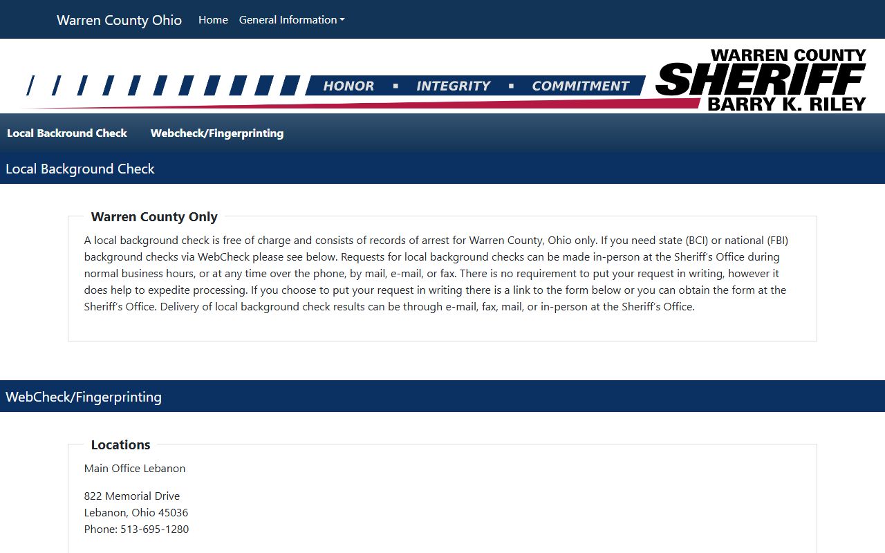 Warren County Sheriff background check fingerprinting services