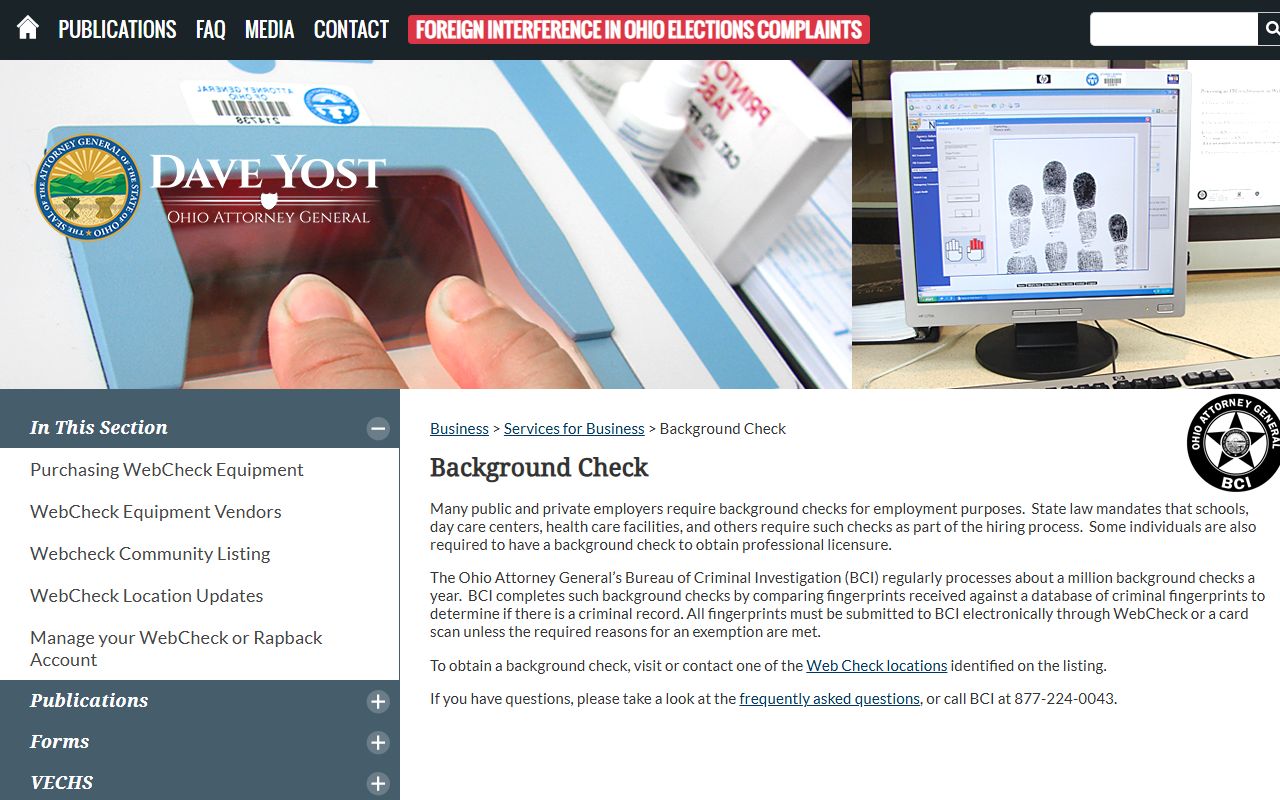 Ohio background check BCI WebCheck portal