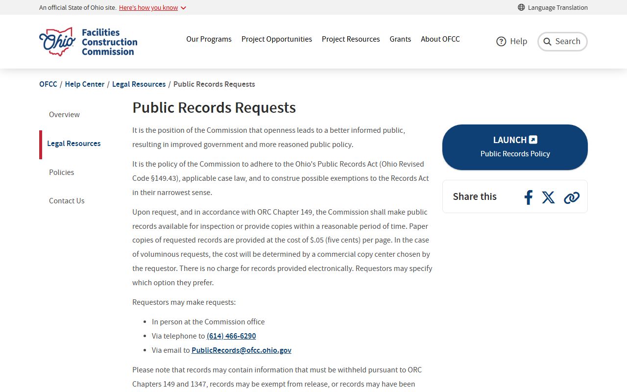 Ohio background check OFCC public records policy