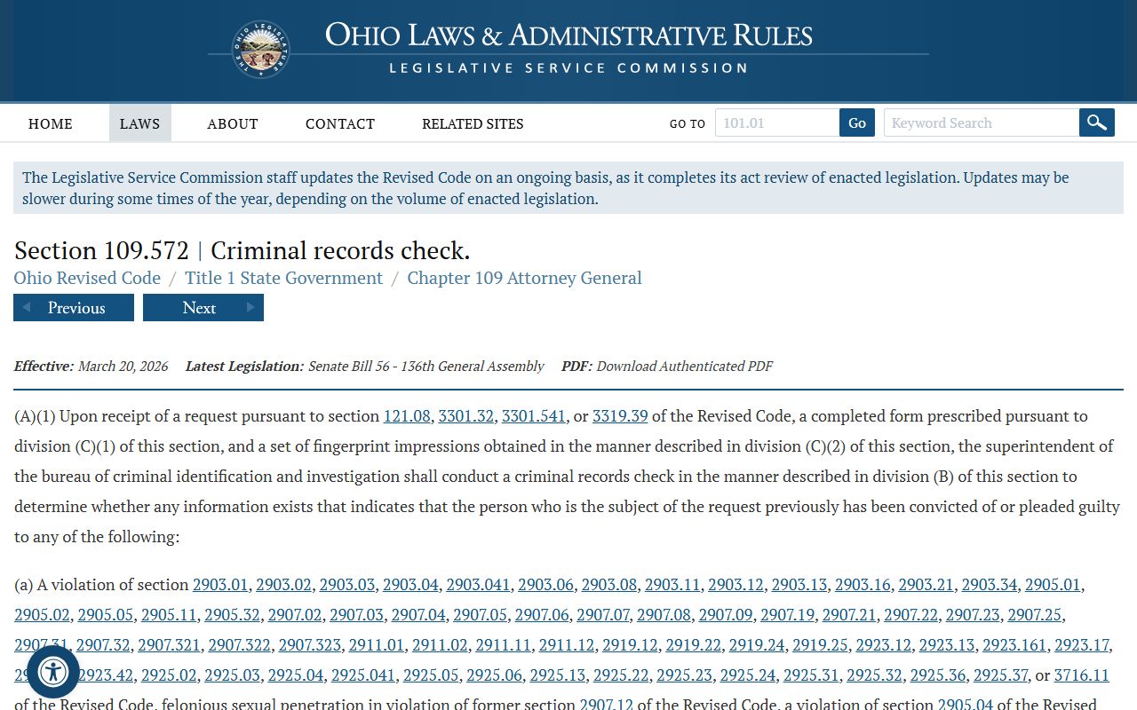 Ohio background check ORC 109.572 criminal records statute